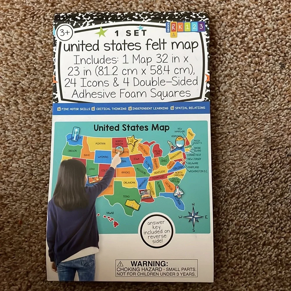 Colorful United States of America Felt Map 24x33